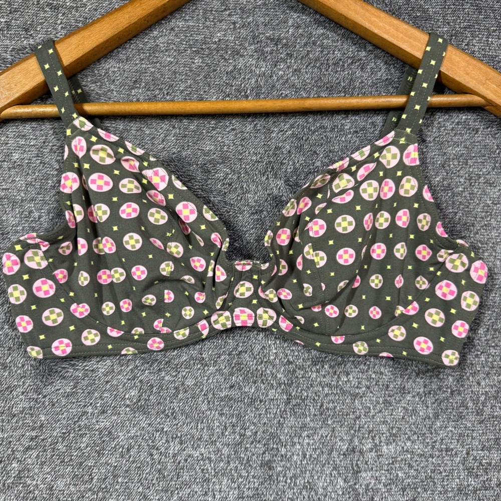 Freya Bikini Top Underwire 34DD Olive Pink Geometric Print Swimwear